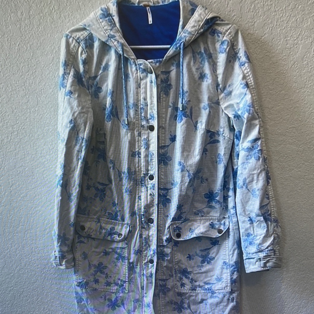 Free People Blue Floral Hooded Parka